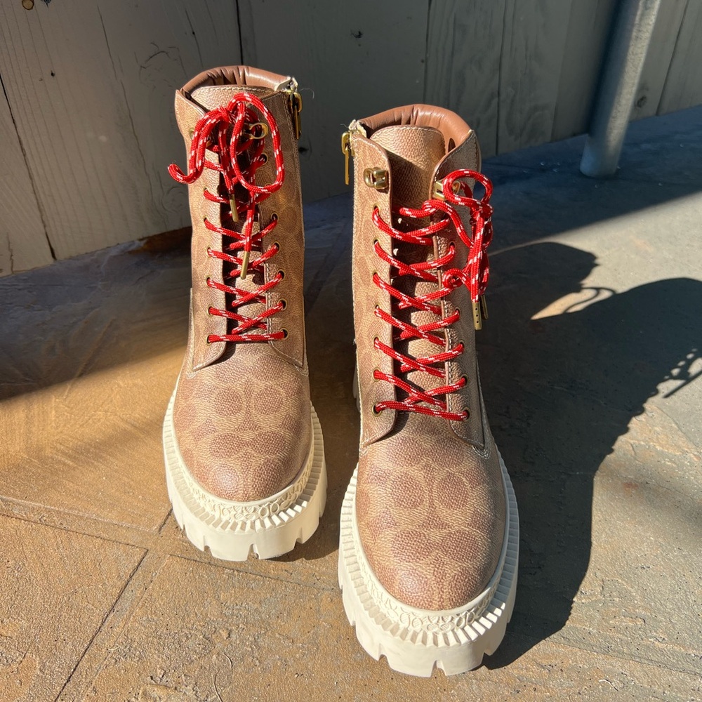 Coach Ainsley monogram lace up combat boots